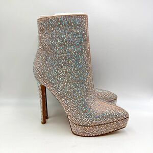 NEW Madden Girl Size 6 Lorile Blush Jeweled Encrusted Platform Ankle Boots Shoes